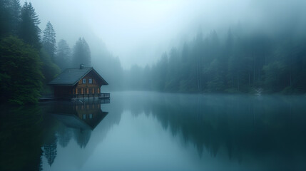 Ideas for building a wooden house next to a lake in the forest, house, design, forest, lake, trees, landscape, nature, sky, relaxation, vacation, AI-generated.