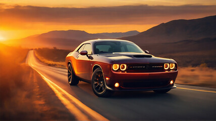 Fototapeta na wymiar a Dodge Challenger on night street