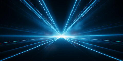 Abstract technology futuristic glowing blue and red light lines with speed motion blur effect on dark blue background