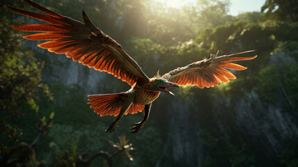 3D Rendered Animation of a flying Archaeopteryx
