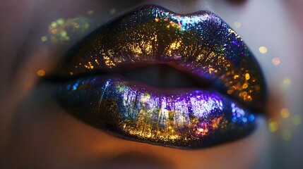 close up of lips with glitter  - obrazy, fototapety, plakaty