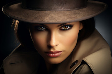 Old fashioned detective or mafia man woman in retro style hat Generative AI picture portrait