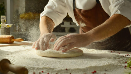 Obraz na płótnie Canvas Close-up of housewife's hands making dough