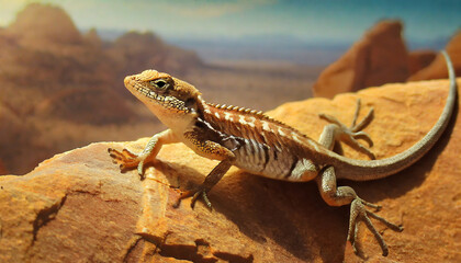 Fototapeta premium Close up of a reptile on a rock in a canyon