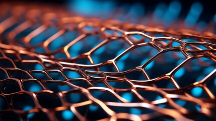 Copper tech mesh interconnected lines and shapes form a metallic mesh, strength and connectivity of advanced technology