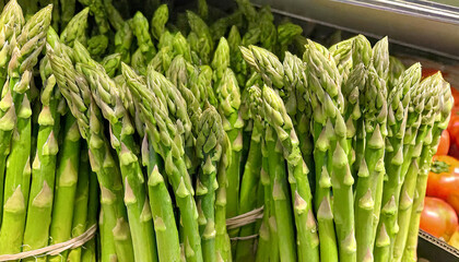 Fototapeta premium Fresh organic asparagus on a store counter