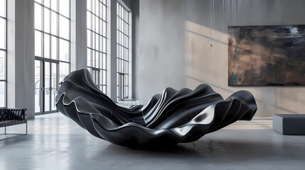 a contemporary museum exhibiting a giant abstract sculpture