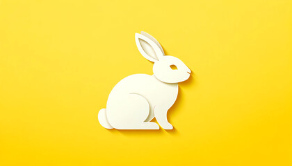 Obraz premium white rabbit on a yellow background in the style of paper cut
