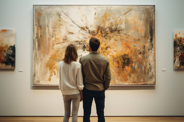 Fototapeta premium Generative AI technology picture people have art day visiting museum paintings gallery
