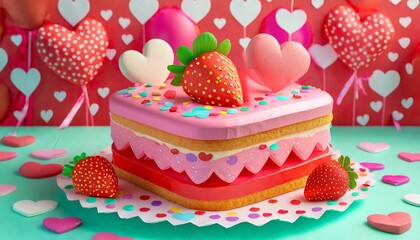 Naklejka premium Strawberry cake with pink frosting and sprinkles