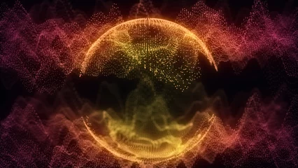 Fotobehang Futuristic sphere of particles. Network connection big data. Abstract technology background. 3d rendering. © Flow 37