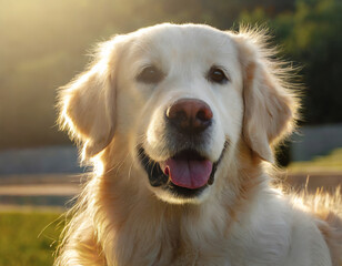 Portrait of a happy golden retriever in the sunlight