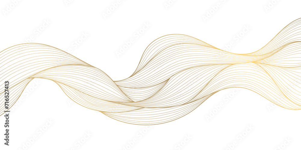 Wall mural vector gold line wave background, abstract luxury elegant pattern. glitter flow japanese style shape - Wall murals