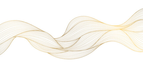 Vector gold line wave background, abstract luxury elegant pattern. Glitter flow japanese style shape, river, sea cover.