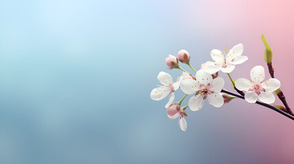 Beautiful blurred background with pink cherry blossoms on branches,