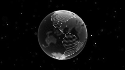 Virtual planet Earth with particles and lines. Network connection big data. Abstract technology background. 3D rendering.