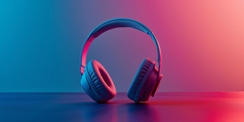 3d render of a symbol, a studio photo of on-ear headphones on a solid color background, neon...