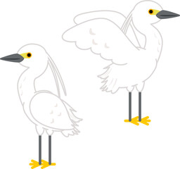 シロサギ、コサギのデフォルメイラスト