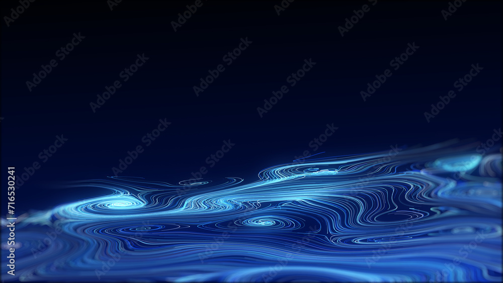 Poster flow of particles. big data visualization. digital technology wave. futuristic cyberspace. abstract 