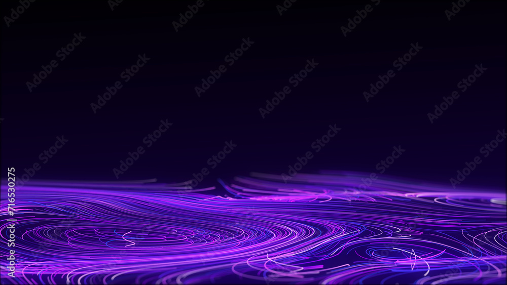 Poster flow of particles. big data visualization. digital technology wave. futuristic cyberspace. abstract 