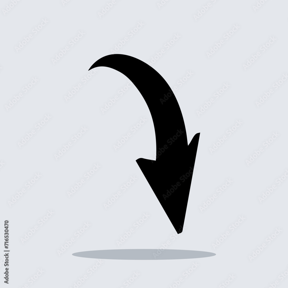 Poster curved arrow icon vector. arrow pointer icon sign symbol vector. arrow down vector icon illustration