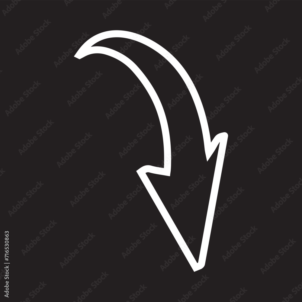 Poster curved arrow icon vector. arrow pointer icon sign symbol vector. arrow down vector icon illustration