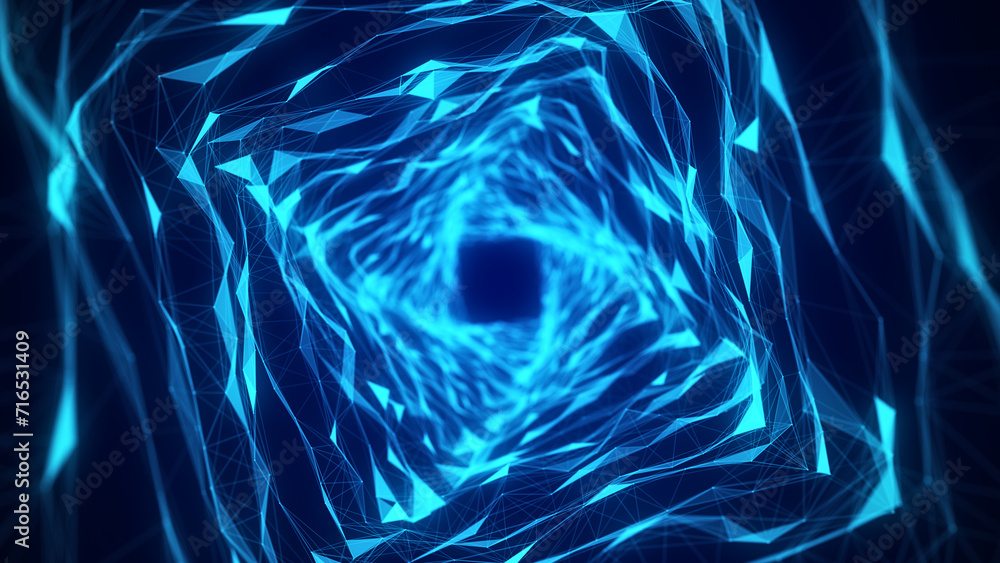 Poster abstract wireframe tunnel. wormhole. 3d portal grid. futuristic fantasy funnel. 3d rendering.