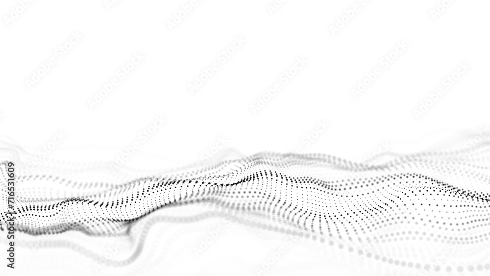 Poster abstract technology wave of particles. big data visualization. background with motion dots. artifici