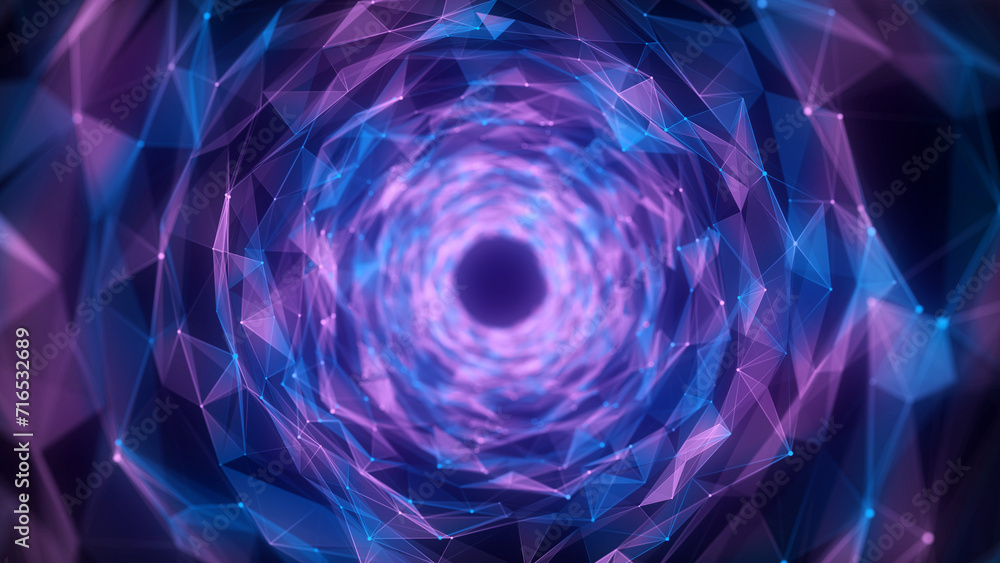 Poster abstract wireframe tunnel. black wormhole. 3d portal grid. futuristic fantasy funnel. 3d rendering.