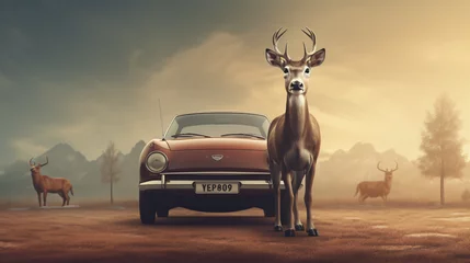Foto op Plexiglas 3d rendered illustration of a deer intron of a car © Reem