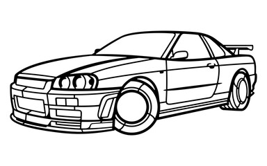 Japanese sports turbo drift car lineart illustration