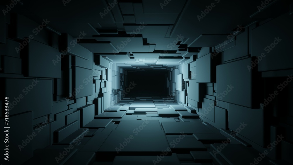 Poster abstract wireframe tunnel. wormhole. 3d portal grid. futuristic fantasy funnel. 3d rendering.