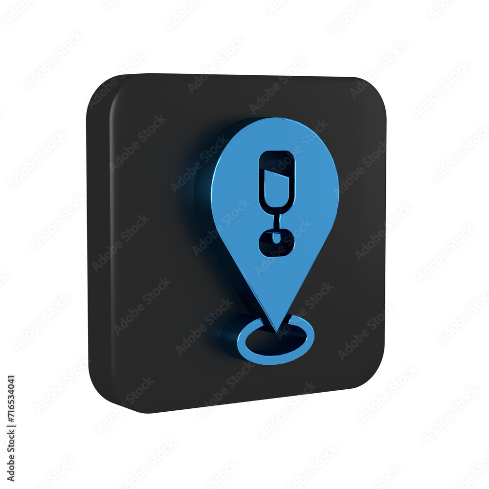 Wall mural Blue Alcohol or beer bar location icon isolated on transparent background. Symbol of drinking, pub, club, bar. Black square button.