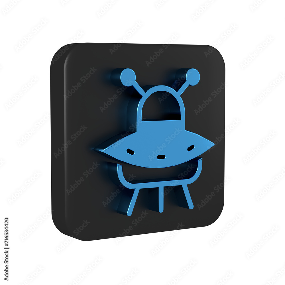 Poster blue ufo flying spaceship icon isolated on transparent background. flying saucer. alien space ship. 