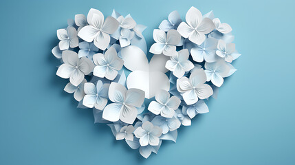 paper cut design, Illustration of a heart-shaped bouquet of pastel-colored flowers, with a textured pastel background, AI generated