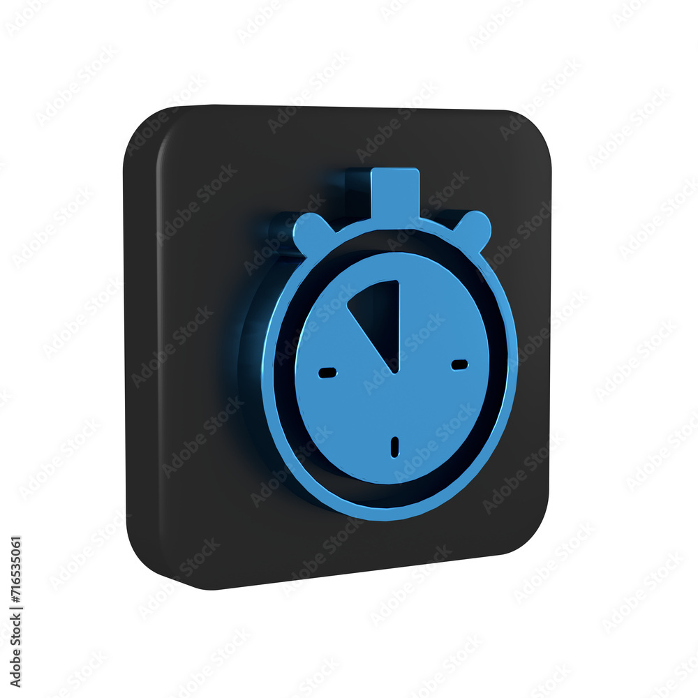 Poster blue stopwatch icon isolated on transparent background. time timer sign. chronometer sign. black squ