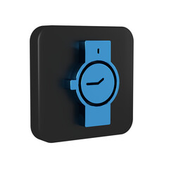Blue Wrist watch icon isolated on transparent background. Wristwatch icon. Black square button.