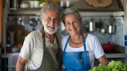 Senior Couple Enjoying Cooking Together in Home Kitchen