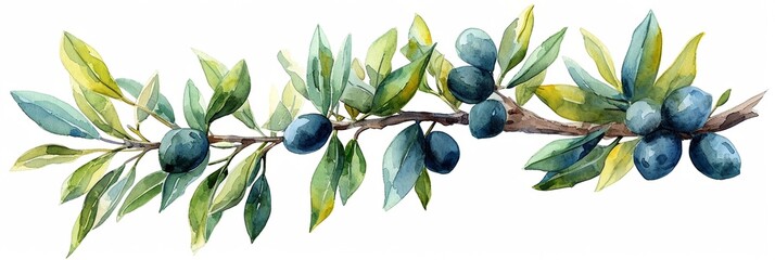 Watercolor illustration of fresh, organic fruit on a tree branch, capturing the essence of summer. - obrazy, fototapety, plakaty
