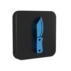 Blue Military knife icon isolated on transparent background. Black square button.