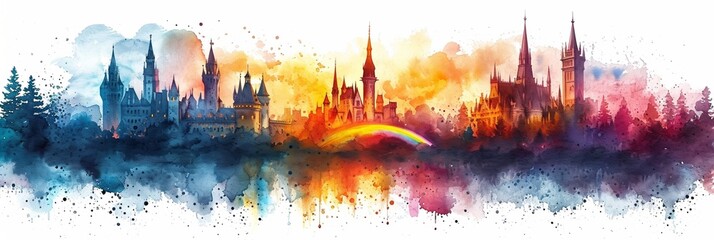 A watercolor cityscape with a colorful skyline, capturing the essence of a historic and artistic destination.