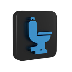 Blue Toilet bowl icon isolated on transparent background. Black square button.