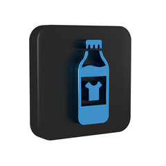 Blue Plastic bottle for laundry detergent, bleach, dishwashing liquid or another cleaning agent icon isolated on transparent background. Black square button.
