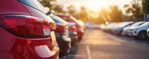view of a car, Car parked at outdoor parking lot. Used car for sale and rental service. Car...