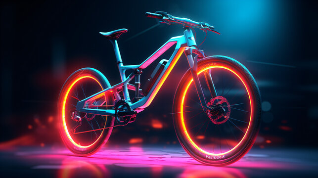 3d rendered illustration of a neon style bicycle
