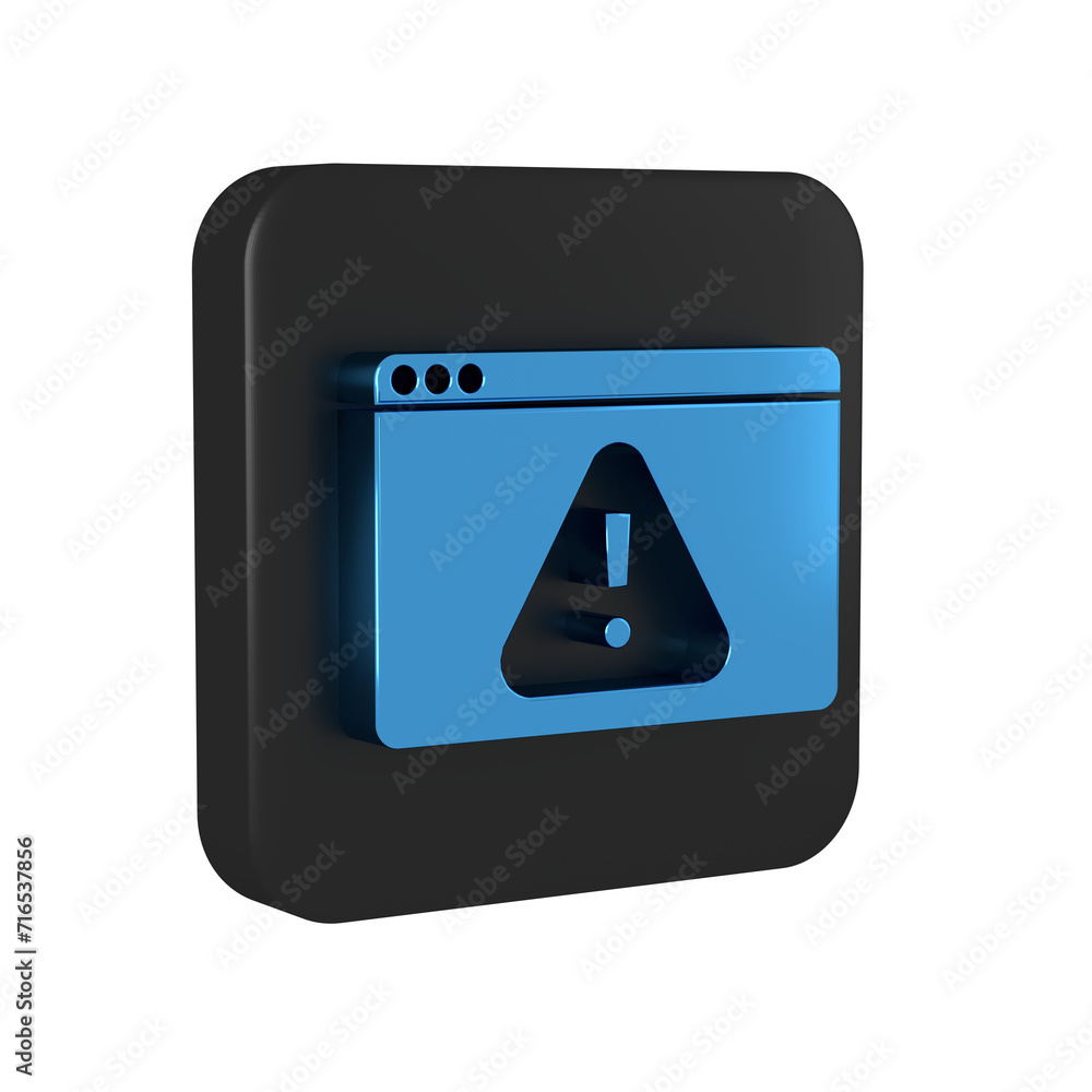 Poster blue browser with exclamation mark icon isolated on transparent background. alert message smartphone