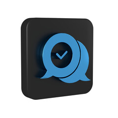 Blue Check mark in speech bubble icon isolated on transparent background. Security, safety,...