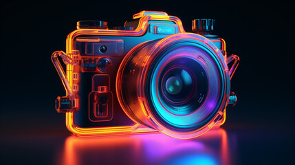 3d rendered illustration of a neon style camera - obrazy, fototapety, plakaty