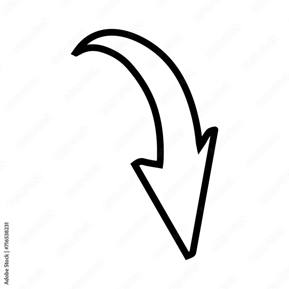 Poster curved arrow icon vector. arrow pointer icon sign symbol vector. arrow down vector icon illustration