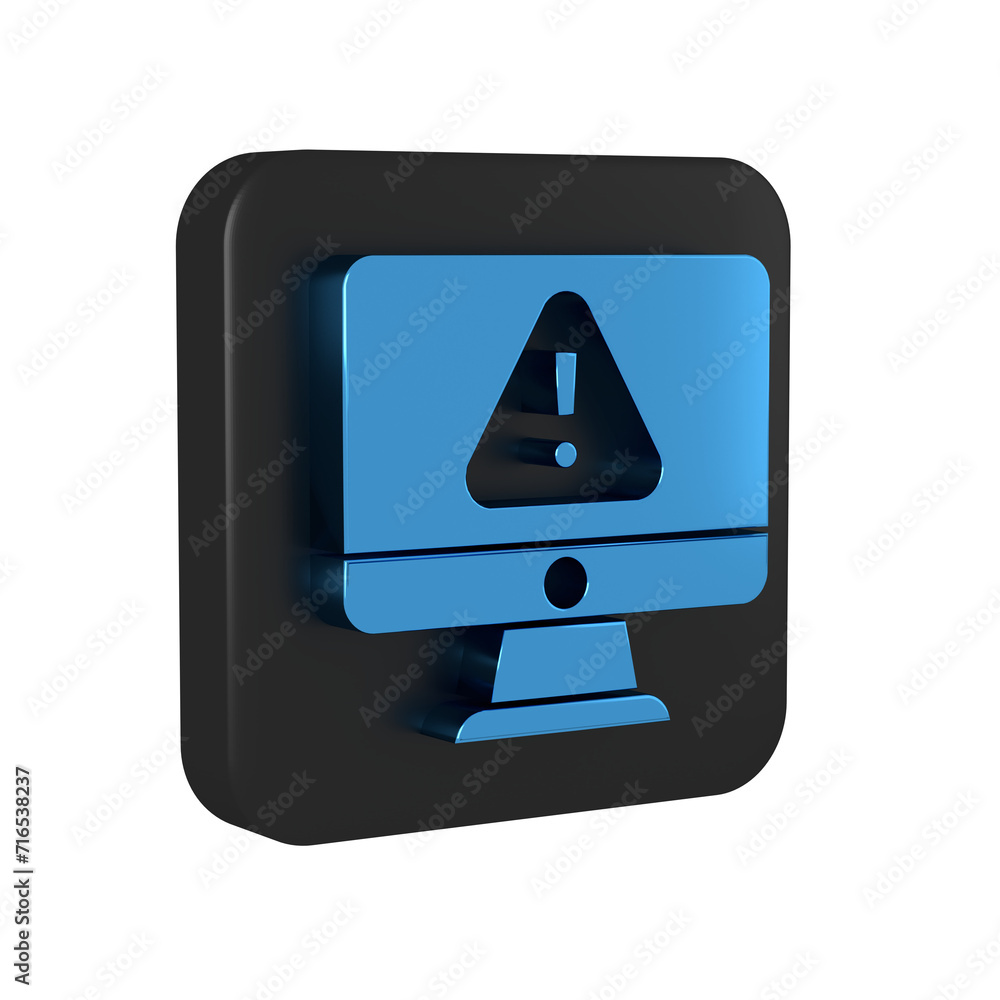 Poster blue computer monitor with exclamation mark icon isolated on transparent background. alert message s